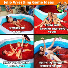 Load image into Gallery viewer, Bulk JELLO WRESTLING Mix. 100 Gallon Package! RED Jelly Wrestling Kit. Just Add Water to your Jello Pool to make a Jello Wrestling Ring. Easy Set Wrestling Jello for Parties, Tug of War &amp; Fundraisers.
