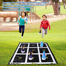 Load image into Gallery viewer, NATAKU Outdoor Lawn Game, Giant Tic Tac Toss Yard Game for Kids Adults and Family. Fun Family Indoor Game Set Double-Sides Playmat with 6 Inflatable Tumbler Darts
