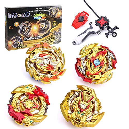 Ingooood Metal Fusion Battle Burst Gyro Toys for Kids, 4X High Performance Tops Attack Set with Launcher and Grip Starter Set and Arena Toys