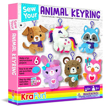 Load image into Gallery viewer, KRAFUN Unicorn Sewing Keyring Kit for Kids Age 7 8 9 10 11 12 Learn Art &amp; Craft, Includes 6 Stuffed Animal Bear, Dog, Rabbit, Raccoon, Owl Dolls, Instruction &amp; Felt Materials
