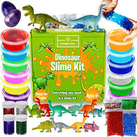 The Original Dinosaur Slime Kit for Boys - Easy-to-Clean Fun Slime for Kids, Stretchiest Glitter Slime 12 Colors & Dinosaur Toys - All in ONE for Ultimate, Premade, DIY, Foamy, Stretchy Slime 38pc