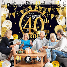 Load image into Gallery viewer, Birthday Party Decorations Kit, Black Gold Glittery Happy Birthday Backdrop Banner Photo Background Balloon Hanging Swirls for Men Women Party Decor Supplies, Banner 72.8 x 43.3 Inch (40th Style)

