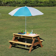 Load image into Gallery viewer, Mederra Kids Wooden Picnic Bench Table Set, Sand &amp; Water Activity Table for Outdoor with Umbrella, Removable Sandbox and Dishwasher Toy
