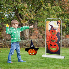 Load image into Gallery viewer, CLISPEED Halloween Bean Bag Toss Game Kit Halloween Party Favors Supplies Pumpkin Banner with 3 Bean Bags for Kids Party Games Decorations
