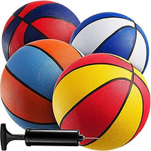 Load image into Gallery viewer, Bedwina Mini Basketballs with Pump - (7 Inch, Size 3) Pack of 4 -Assorted Color Basketball Set for Indoor, Outdoor, Pool Parties, Small Hoops Basketball Game Party Favors for Kids
