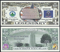 North Dakota State Million Dollar W Map, Seal, Flag, Capitol - Lot of 100 Bills