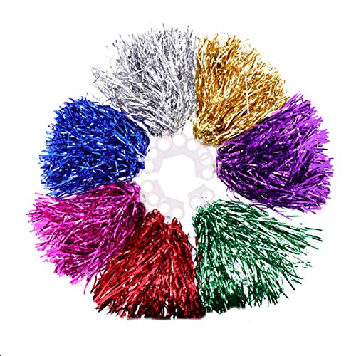 NUOBESTY 12pcs Cheerleading Pom Poms Cheerleader Pompoms Metallic Foil Pompoms for Sports Team Spirit Cheering Party Dance Supplies Double Hole, Mixed Color