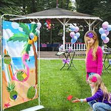 Load image into Gallery viewer, Flamingo Toss Game Banner with 3 Bean Bags - Hawaiian Luau Theme Bean Bag Game Sets Pool Party Games for Kids Party Favors Pink Tropical Party Supplies Outdoor Yard Game
