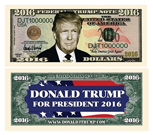 Donald Trump 2016 Presidential Dollar Bill with Bonus Thanks a Million Gift Card Set and Clear Protector