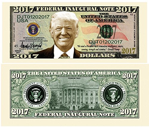 Donald Trump 2017 Federal Inaugural Presidential Dollar Bill Limited Edition with Bonus Thanks a Million Gift Card Set and Clear Protector