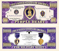 10 Purple Heart One Million Dollar Bills with Bonus Thanks a Million Gift Card Set