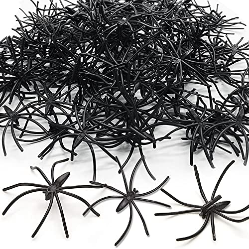 Black Plastic Fake Spiders,Fake Spider Joke Toys,Plastic Spiders Party Favor for Halloween Party Decorations 100 Pack