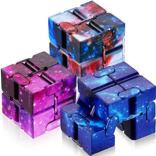 Zhanmai 3 Pieces Infinity Cube Fidget Toys Finger Cube Toys Cube Blocks for Stress Relief Galaxy Magic Cube Toys Mini Infinity Cube for Stress Anxiety Relief, Galaxy Space