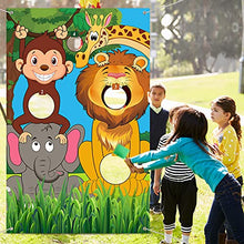 Load image into Gallery viewer, Safari Animals Toss Games Banner with Bean Bags Jungle Wild Animals Backdrop Zoo Animals Photo Background Funny Animals Toss Game for Kids Birthday Party Supplies
