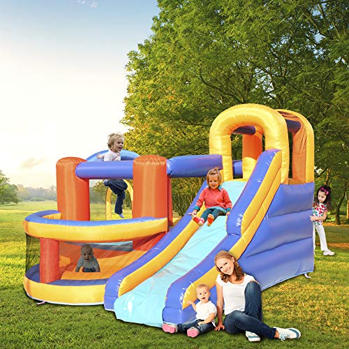 Inflatable Water Slide Pool Bounce House,Bounce House Inflatable Jumping Castle Kids Splash Pool Water Slide Jumper Castle for Summer Party (Orange&Blue)