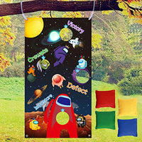 Among Bean Bag Toss with 4 Bean Bags,Fun Indoor Outdoor Activity Toy for Kids Adults, Carnival Toss Banner for Video US Birthday Party Supplies Decoration