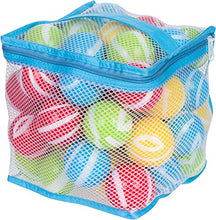 Load image into Gallery viewer, KC CUBS Pack of 50 BPA Free Crush Proof Plastic Ball, Pit Balls, Tent, Playhouse, Bounce House, Kids Room - 4 Primary Bright Colors in Reusable and Durable Storage Mesh Bag with Zipper Striped Colors

