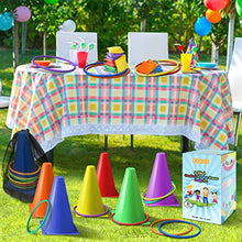 Load image into Gallery viewer, Eocolz 3 in 1 Carnival Games Set, Soft Plastic Cones Bean Bags Ring Toss Games for Kids Birthday Party Outdoor Games Supplies Combo Set
