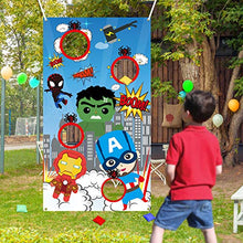 Load image into Gallery viewer, Icasy Superhero Themed Bean Bags Toss Games, Superhero Throwing Game for Indoor Outdoor Party Kids Activities, Carnival Toss Games Banner for Birthday Party Supplies Decor Christmas Thanksgiving Day

