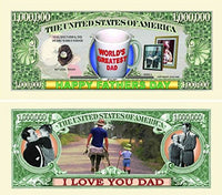 5 Father`s Day Million Dollar Bills with Bonus Thanks a Million Gift Card Set