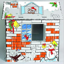 Load image into Gallery viewer, LITTLEFUN My Own Coloring Playhouse Kid Foldable Play House Kit Premium Paper Corrugated Cardboard Child DIY Hand Drawing Painting and Imagination Training Toy Markers Included(Christmas Cottage)
