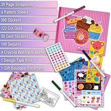 Load image into Gallery viewer, Crayola Scrapbook Activity Craft Kit, Mess Free Journal Set for Kids, Drawing Art Supplies Included Scrapbook, Pattern Sheets, Cut Outs, Gem Stickers, Sequins, Crayola Washable Markers, Tape and
