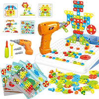 JACKEYLOVE 261 Pcs STEM Toys Kids Drill 2 in 1 Educational Set with Electric Drill Puzzle and Button Art Toy for Boys and Girls Ages 3 4 5 6 7 8