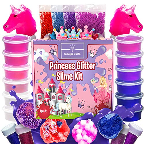 Slime Kit for Girls - Princess Unicorn Style Glow-in-The-Dark Slime Mixing Fun, Ages 10-12+12 Colors - Stretchiest Slime Kit, Slime Glitter, DIY Pink, Crafts and Toys Gift for Girls
