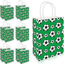 Load image into Gallery viewer, 24 Pieces Soccer Party Favor Bags Paper Soccer Print Gift Bags Soccer Party Candy Bags Treat Bags Green Soccer Goodie Bags with Handles for Soccer Birthday Party Favors Supplies

