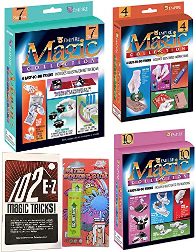 Amazing Magic Pack 12 Easy-to-Do Tricks Coin / Cards 3 Kits + EZ Book & Fun Gum Kids Squirt 5 Items
