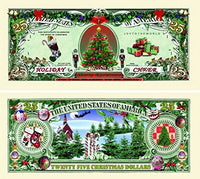 5 Holiday Cheer $25.00 Christmas Tree Collectible Bills with Bonus Thanks a Million Gift Set