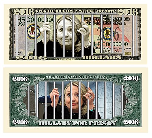 Limited Edition Hillary For Prison 2016 Dollar Bill with Bonus Thanks a Million Gift Card Set and Clear Protector
