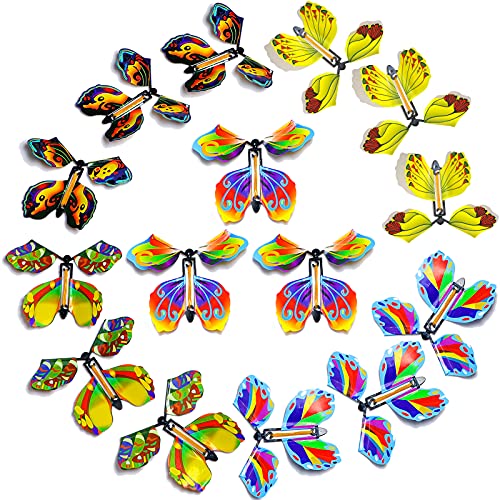 15 Pieces Magic Fairy Flying Butterfly Rubber Band Powered Butterfly Wind up Butterfly Toy Flyers Butterflies for Wedding Birthday Surprise Gift or Party Playing , 5 Styles (Classic Style)