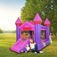 Load image into Gallery viewer, funchic Pink Inflatable Bounce Castle House, Safety Jumping Slide Inflatable Bouncer House 3-4 Kids Party Bouncy House with 350W Air Blower, Stakes, Repair Kits and Storage Bag
