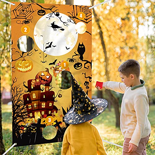 AuLinx Halloween Themed Toss Game Banner Zombie Ghost/Dark Ghost with 6 Bean Bags,for Kids Party Halloween Decorations Indoor Outdoor Throwing Game (Pumpkin Witch)