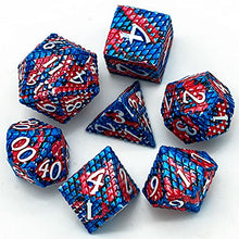 Load image into Gallery viewer, UDIXI Metal DND Dice Set Dragon Scale, D&amp;D Dice Metal for Role Playing Games, Polyhedral RPG Metal Dice for Dungeons and Dragons with Leather Dice Bag(Red Blue-White Number)
