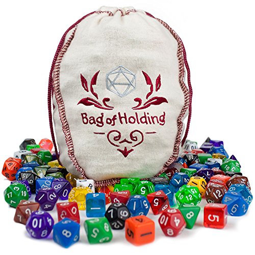 Wiz Dice Bag of Holding: Collection of 140 Polyhedral Dice in 20 Guaranteed Complete Sets for Tabletop Role-Playing Games - Solids, Translucents, Sultry Swirls & Shimmering Sparkles