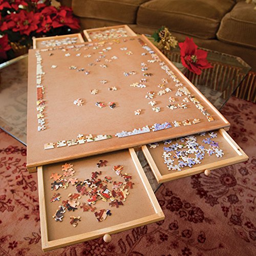 Bits and Pieces - Standard Size Wooden Puzzle Plateau-Smooth Fiberboard Work Surface - Four Sliding Drawers Complete This Puzzle Storage System