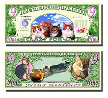 Load image into Gallery viewer, Crazy for Cats Novelty 9(Lives) Dollar Bill - 10 Count with Bonus Clear Protector &amp; Christopher Columbus Bill
