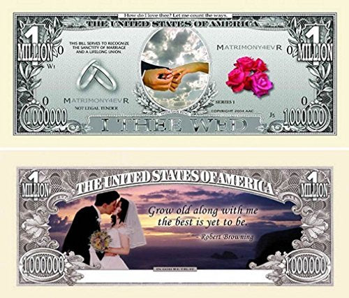 100 Wedding Million Dollar Bills with Bonus Thanks a Million Gift Card Set