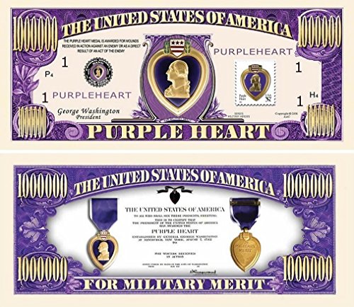 100 Purple Heart One Million Dollar Bills with Bonus Thanks a Million Gift Card Set