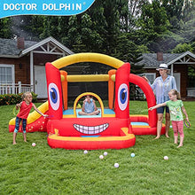 Load image into Gallery viewer, Doctor Dolphin Inflatable Bounce House with Blower, Indoor Outdoor Bouncy Castle for Kids , Slide Bouncer for Children ,Crab Shape Jumping House with Ball Pit Punching Bag Throwing Game
