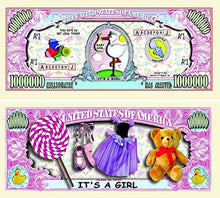 Load image into Gallery viewer, 25 It&#39;s A Girl Million Dollar Baby Bills with Bonus Thanks a Million Gift Card Set
