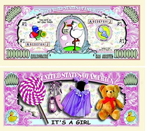 100 It's A Girl Million Dollar Baby Bills with Bonus Thanks a Million Gift Card Set