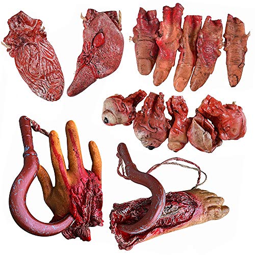 Halloween Blood Props Fake Scary Severed Hand Broken Body Parts Fake Hand,Fake Foot,Fake Eyes,Fake Fingers For Halloween Party Decorations Supplies(6PCS)