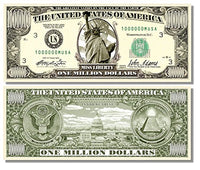 10 Miss Liberty Million Dollar Bills with Bonus Thanks a Million Gift Card Set