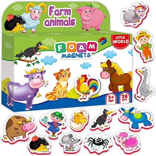 Little World Foam Refrigerator Magnets for Toddlers Age 1 - Fridge Magnets for Kids  Large Baby Magnets Toy  Set of 28 Magnetic Animals for Toddler Learning  Safe Kids Magnets for 2 3 Year Old