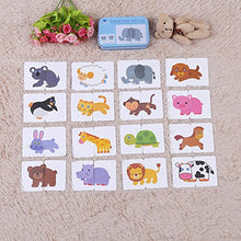 Load image into Gallery viewer, 32Pcs Flash Card Puzzle Cognitive Learning Early Education Card Learning Toys Vehicle/Animal/Fruit/Living Goods Learning Training Cards Baby Educational Toy with Iron Box(Animals)
