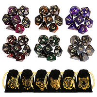 GWHOLE 42 Pcs(6 Sets) Polyhedral Dice with Gold Pattern Drawstring Pouches for DND RPG MTG Dungeon and Dragons Table Board Roll Playing Games, Style 1