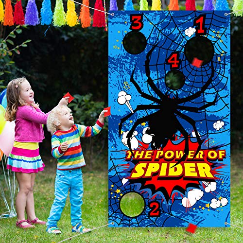 Spider Toss Games with 3 Bean Bag, Fun Carnival Game for Kids and Adults in Birthday Party Activities, Spider Hero Decorations and Suppliers (Spider)